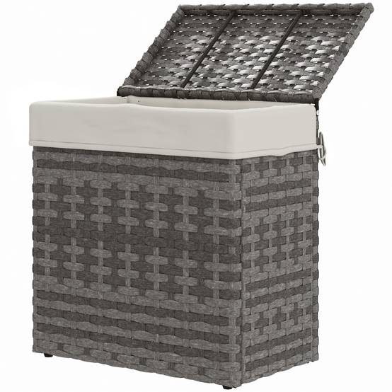 Panier rangement jardin maison rotin avec tissu intérieur, 57x34x62cm, gris - Image 2