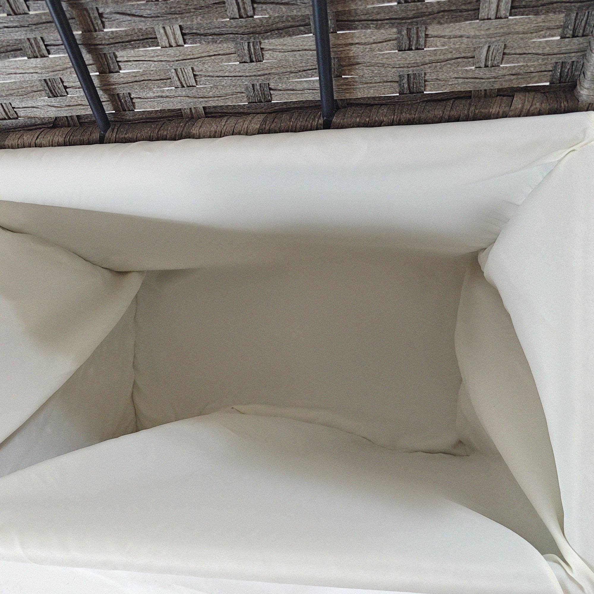 Panier rangement jardin maison rotin avec tissu intérieur, 57x34x62cm, gris - Image 10