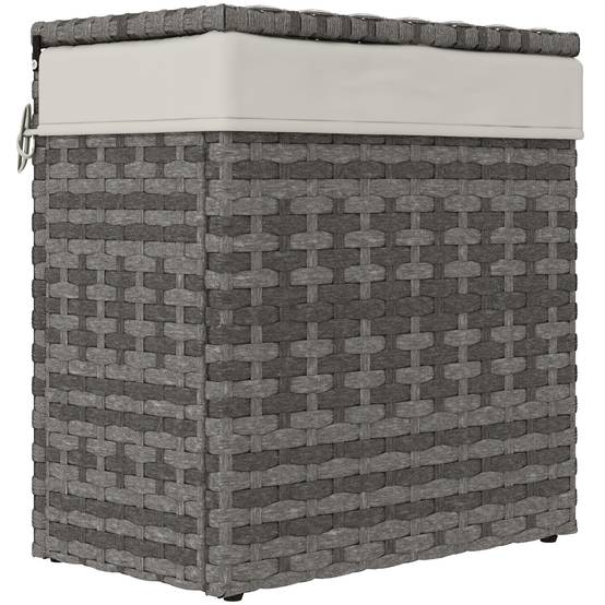 Panier rangement jardin maison rotin avec tissu intérieur, 57x34x62cm, gris - Image 1