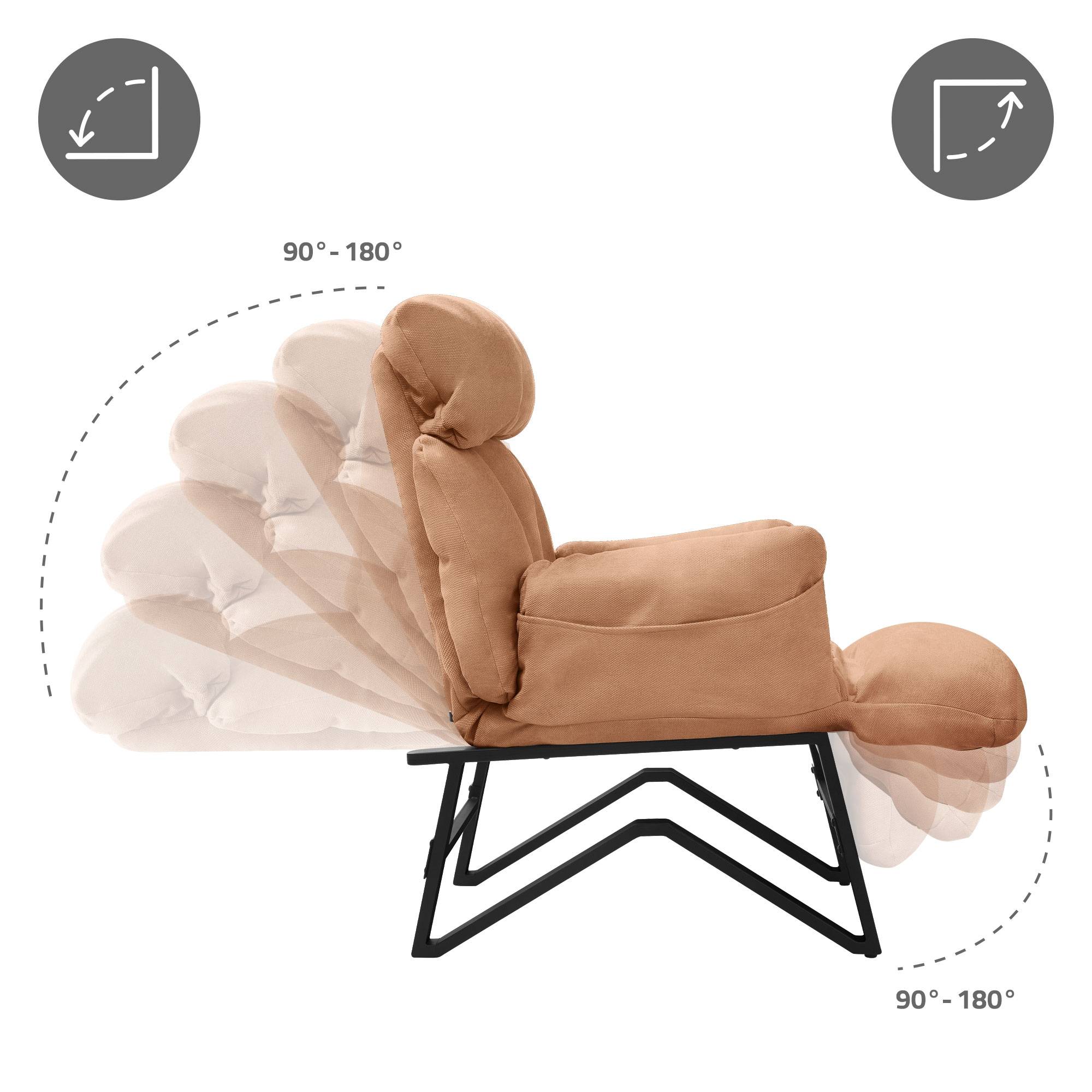 Ml-Design - Fauteuil relax de salon manuel marron chaise inclinable avec repose pied en lin avec poches latérales corps en acier dossier et accoudoirs réglables - Image 7
