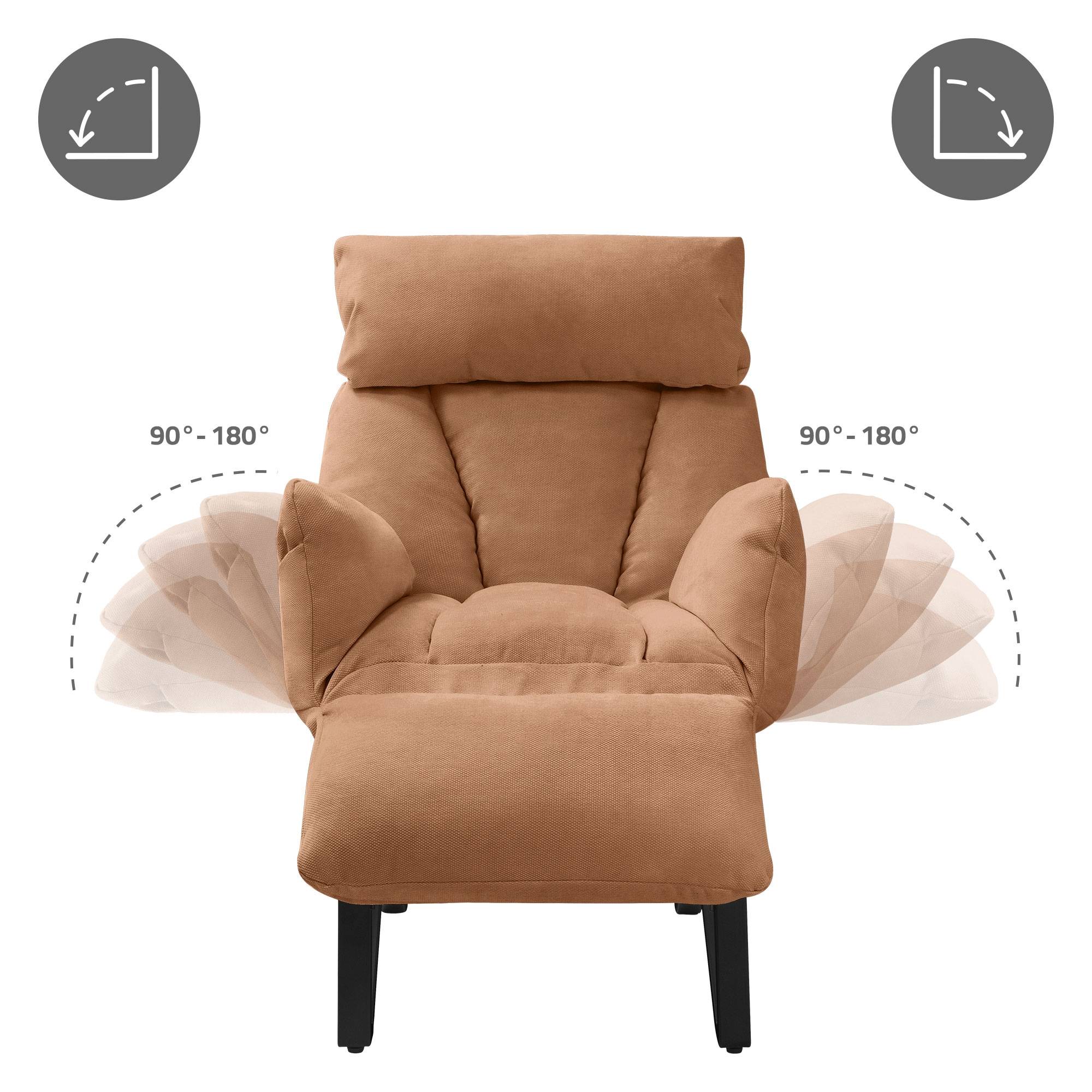 Ml-Design - Fauteuil relax de salon manuel marron chaise inclinable avec repose pied en lin avec poches latérales corps en acier dossier et accoudoirs réglables - Image 8