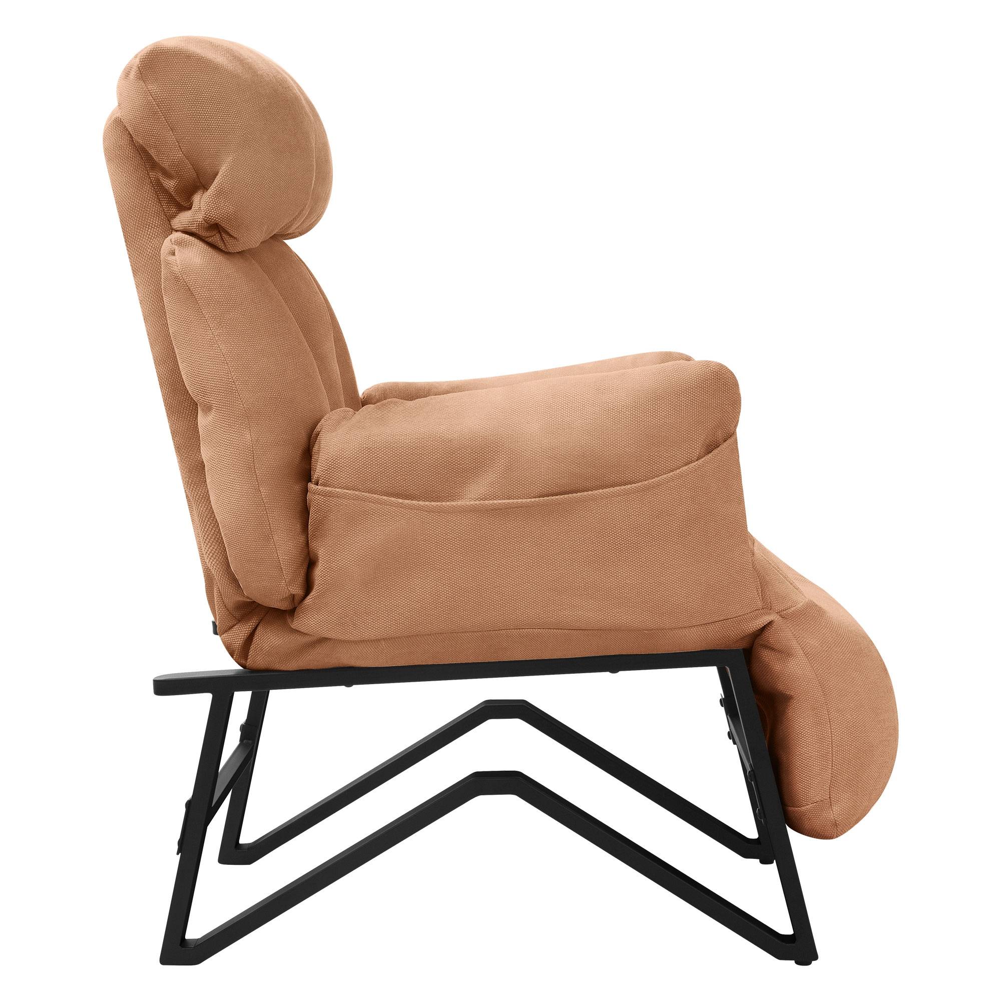 Ml-Design - Fauteuil relax de salon manuel marron chaise inclinable avec repose pied en lin avec poches latérales corps en acier dossier et accoudoirs réglables - Image 4