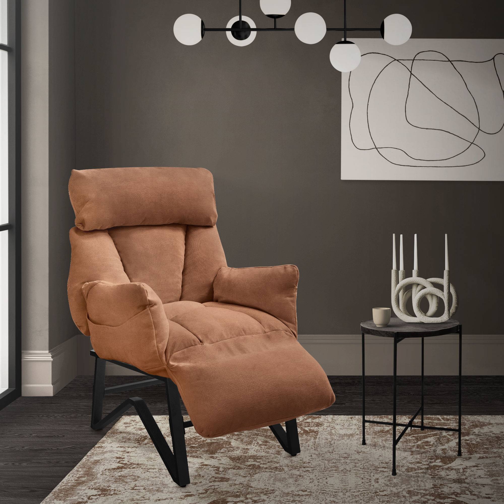 Ml-Design - Fauteuil relax de salon manuel marron chaise inclinable avec repose pied en lin avec poches latérales corps en acier dossier et accoudoirs réglables - Image 2