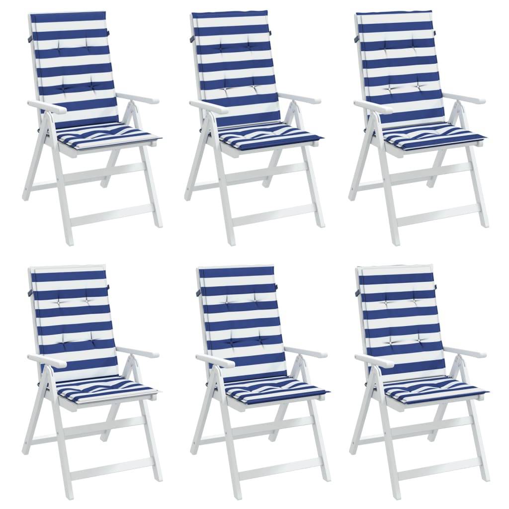 Coussins de chaise dossier haut lot de 6 polyester rayures bleu et blanc 120 x 50 x 3 cm - PANGIVO - Image 4
