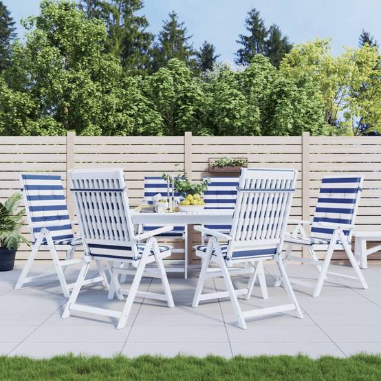 Coussins de chaise dossier haut lot de 6 polyester rayures bleu et blanc 120 x 50 x 3 cm - PANGIVO - Image 1