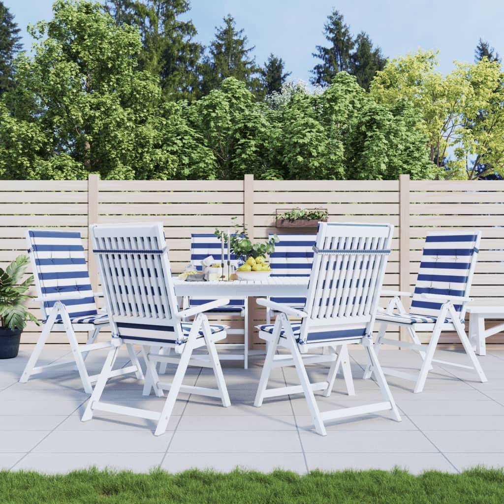 Coussins de chaise dossier haut lot de 6 polyester rayures bleu et blanc 120 x 50 x 3 cm - PANGIVO - Image 1