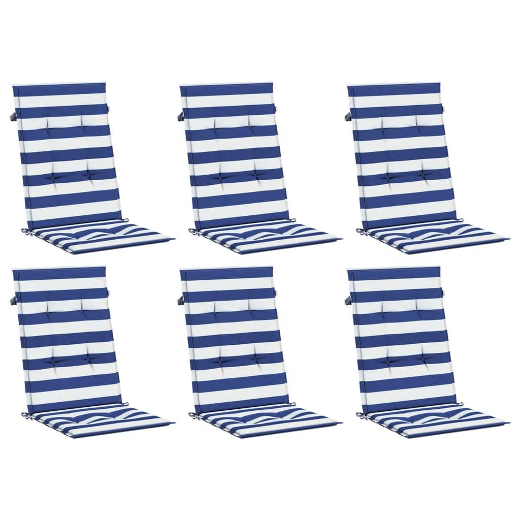 Coussins de chaise dossier haut lot de 6 polyester rayures bleu et blanc 120 x 50 x 3 cm - PANGIVO - Image 3