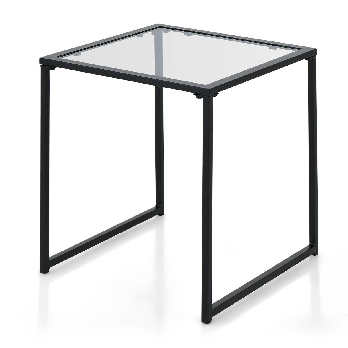 Maison Chic - Table D'appoint Carrée D'extérieur de 43 Cm en Verre Trempé Cadre en Métal Petite Table Basse pour Salon Porche Terrasse Noir F237R - Image 1