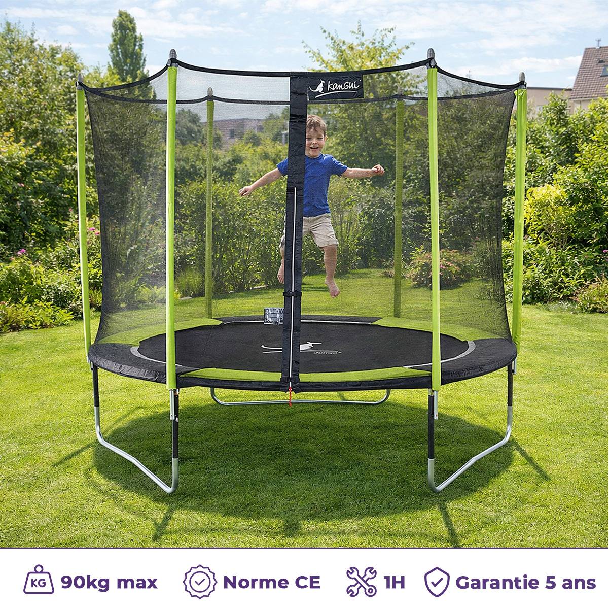 Kangui - Trampoline jardin Ø 300 cm + filet de sécurité - JUMPI 300 - Noir/Vert Kangui - Imagen 2