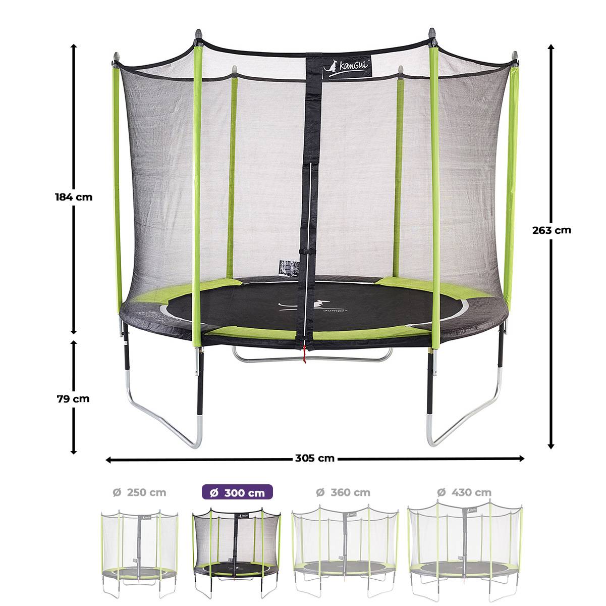 Kangui - Trampoline jardin Ø 300 cm + filet de sécurité - JUMPI 300 - Noir/Vert Kangui - Imagen 3