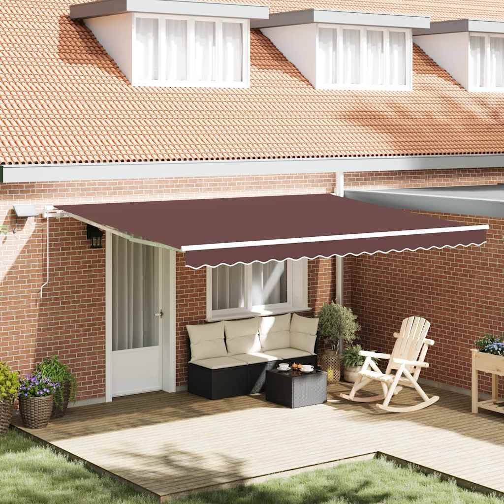 Store Banne Manuel Polyester Imperméable Terrasse Jardin Éclairage LED 450x300cm Brun - ComfortXL Outdoor Living - Image 1