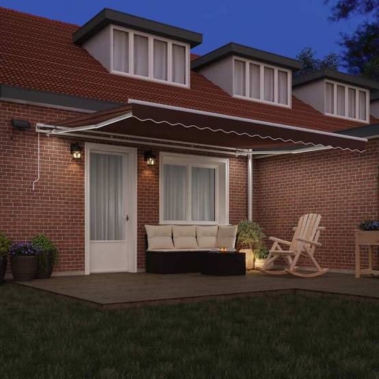 Store Banne Manuel Polyester Imperméable Terrasse Jardin Éclairage LED 450x300cm Brun - ComfortXL Outdoor Living - Image 3