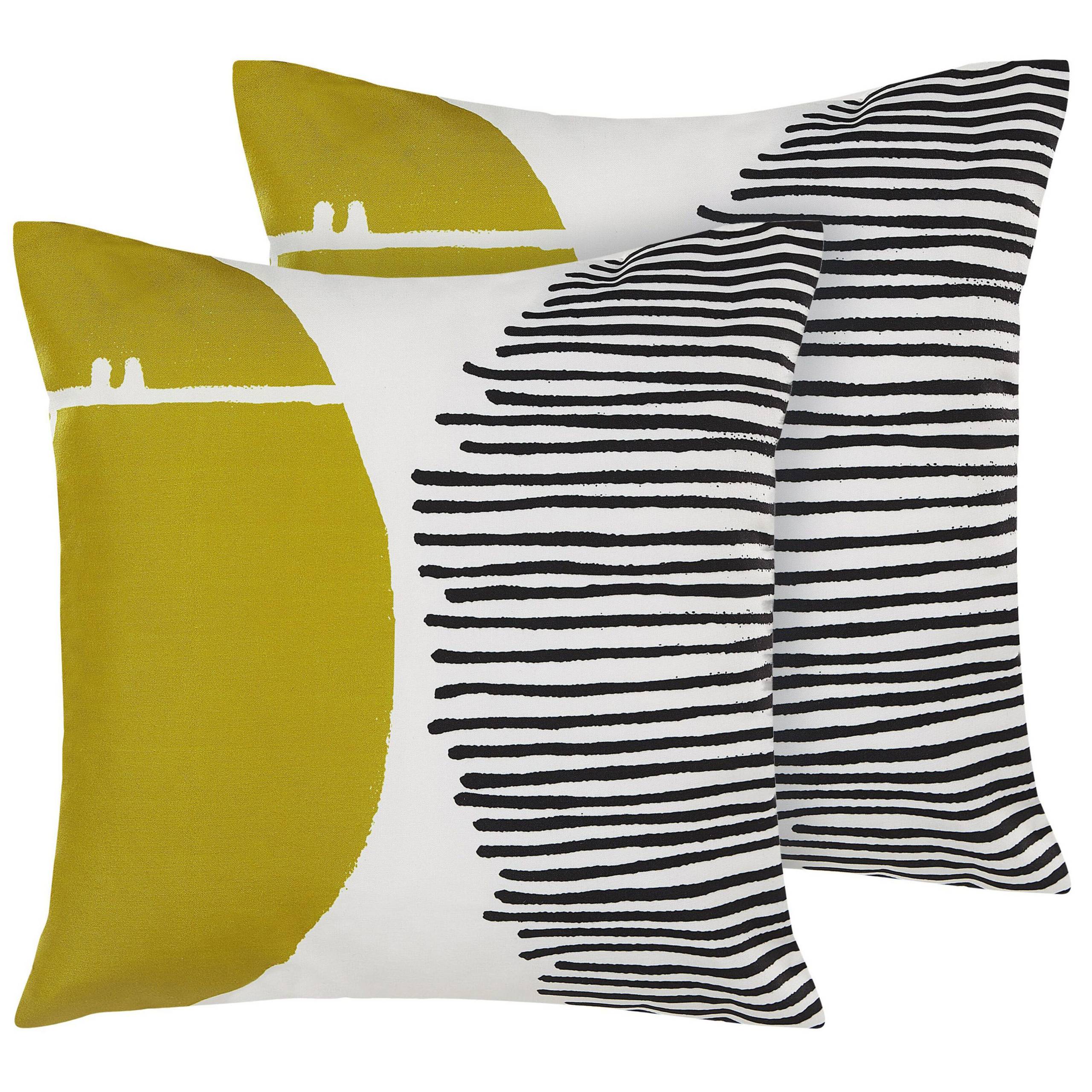 Beliani - Lot de 2 Coussins Décoratifs d'Extérieur à Motif Abstrait Jaune et Noir Fond Blanc Housse Amovible et Tissu Résistant pour Jardin Terrasse - Imagen 1