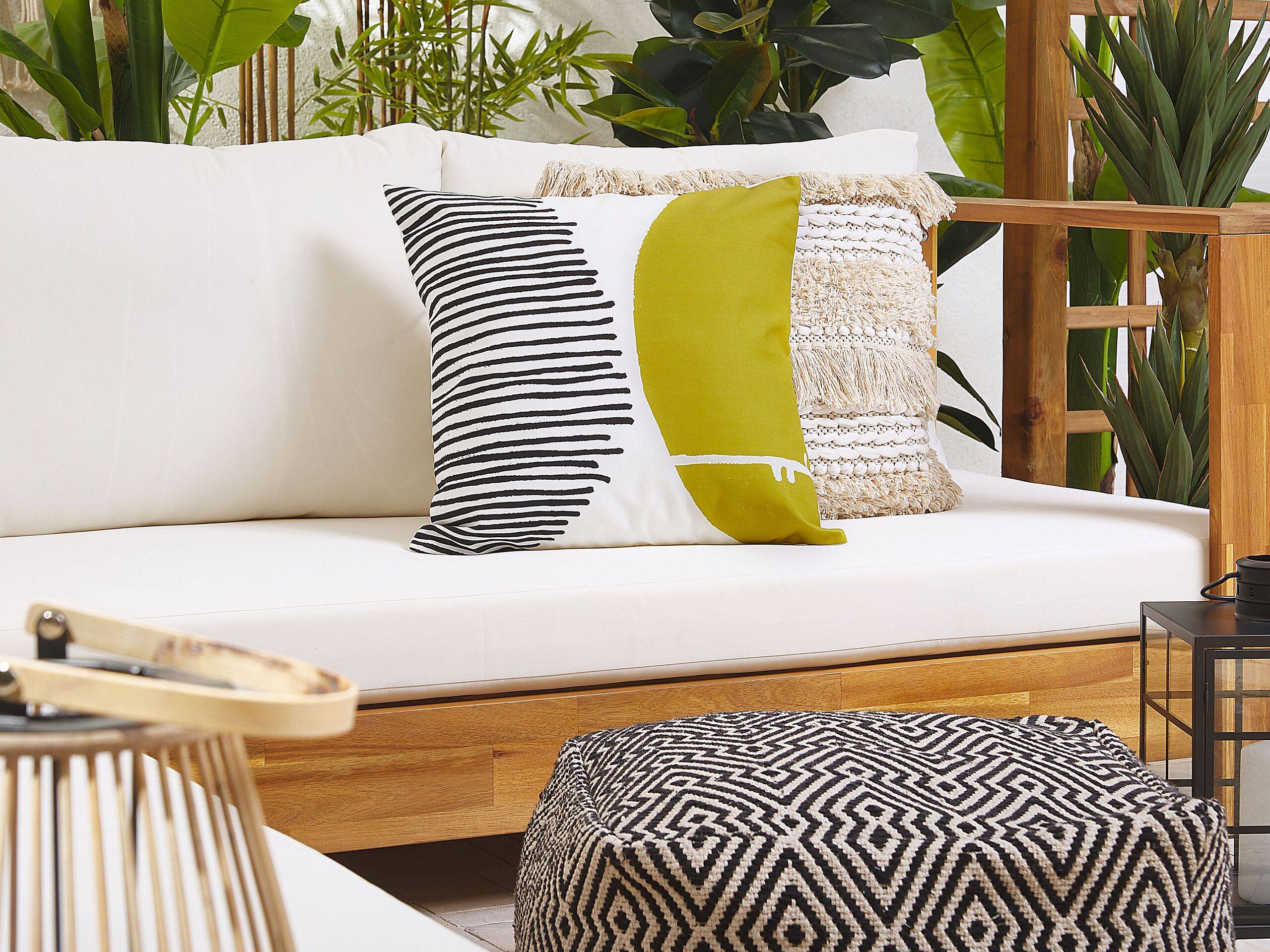Beliani - Lot de 2 Coussins Décoratifs d'Extérieur à Motif Abstrait Jaune et Noir Fond Blanc Housse Amovible et Tissu Résistant pour Jardin Terrasse - Imagen 2