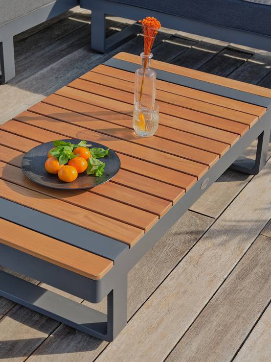 Dcb Garden - Salon de jardin d'angle 6 places en teck et aluminium - Gris anthracite - ALICANTE - Image 4