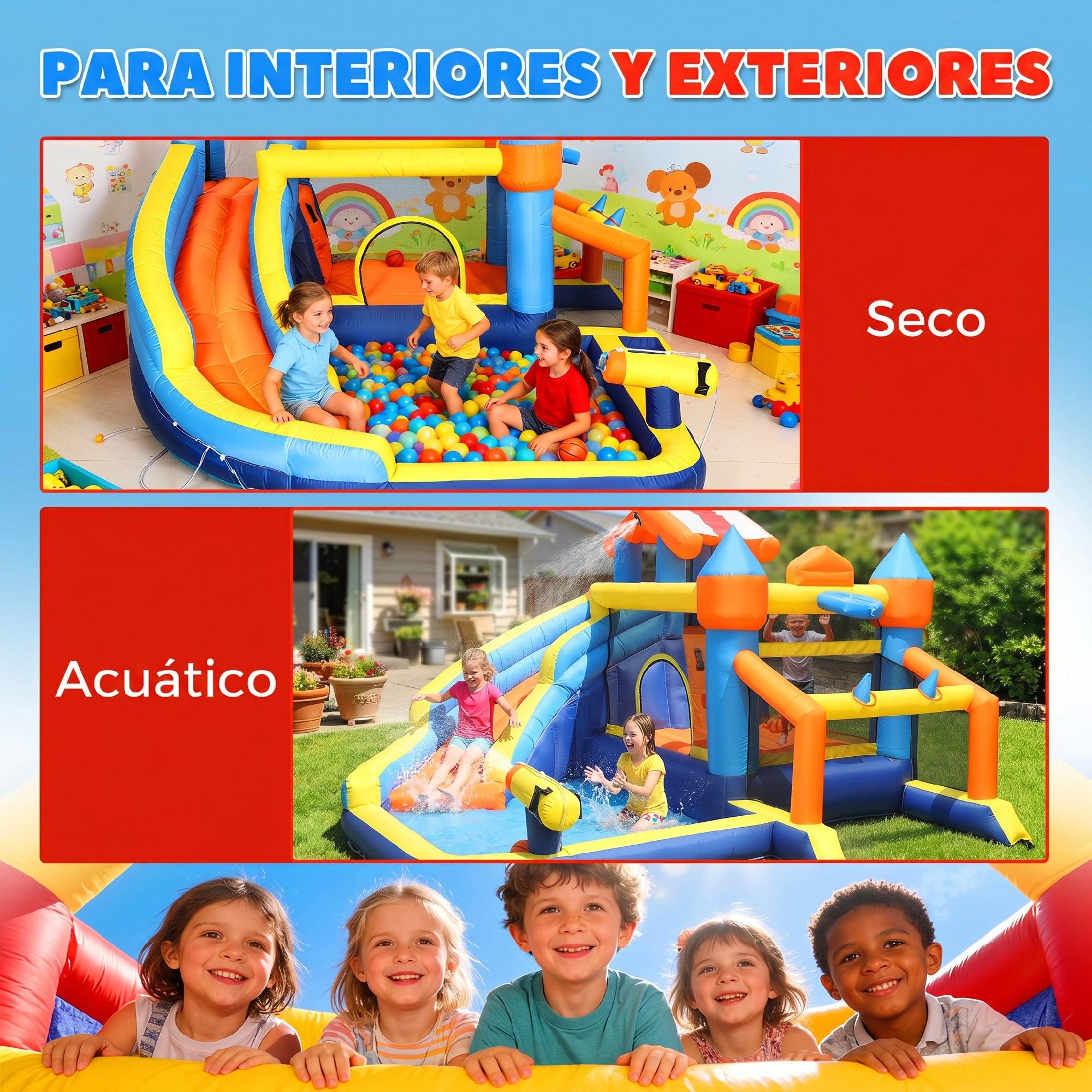 Château aquatique gonflable 8-en-1 souffleur 550W toboggan trampoline mur escalade piscine foot basket et jeu de lancer - Image 8