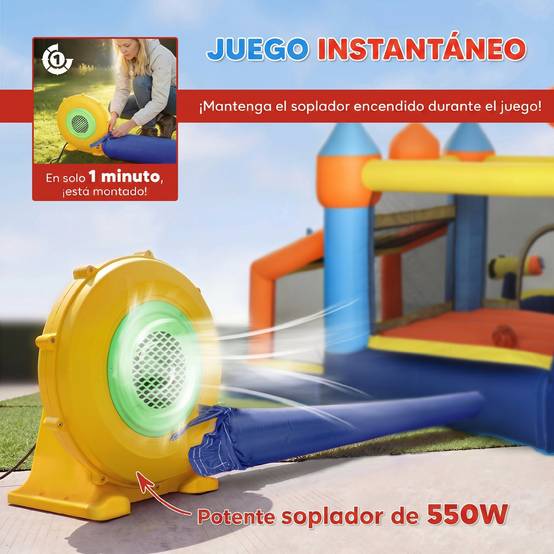 Château aquatique gonflable 8-en-1 souffleur 550W toboggan trampoline mur escalade piscine foot basket et jeu de lancer - Image 9