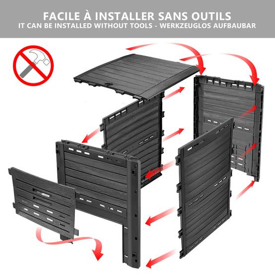 Vounot - Composteur de jardin 300L Qualité Supérieure pour Jardin Déchets Imitation Style bois noir - Image 6