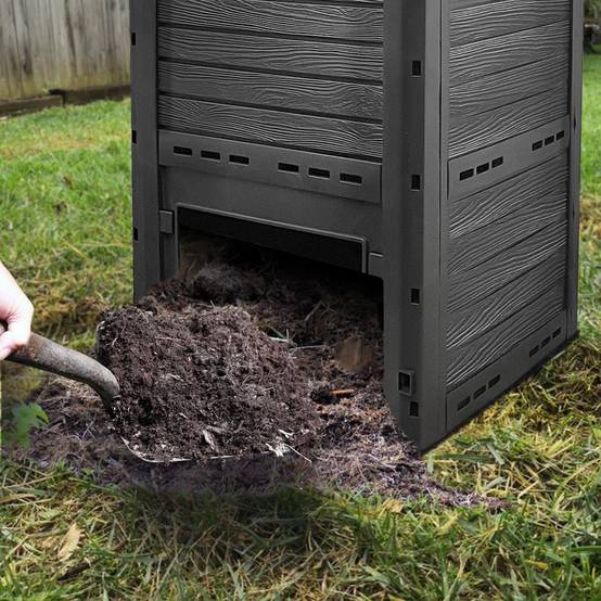 Vounot - Composteur de jardin 300L Qualité Supérieure pour Jardin Déchets Imitation Style bois noir - Image 3