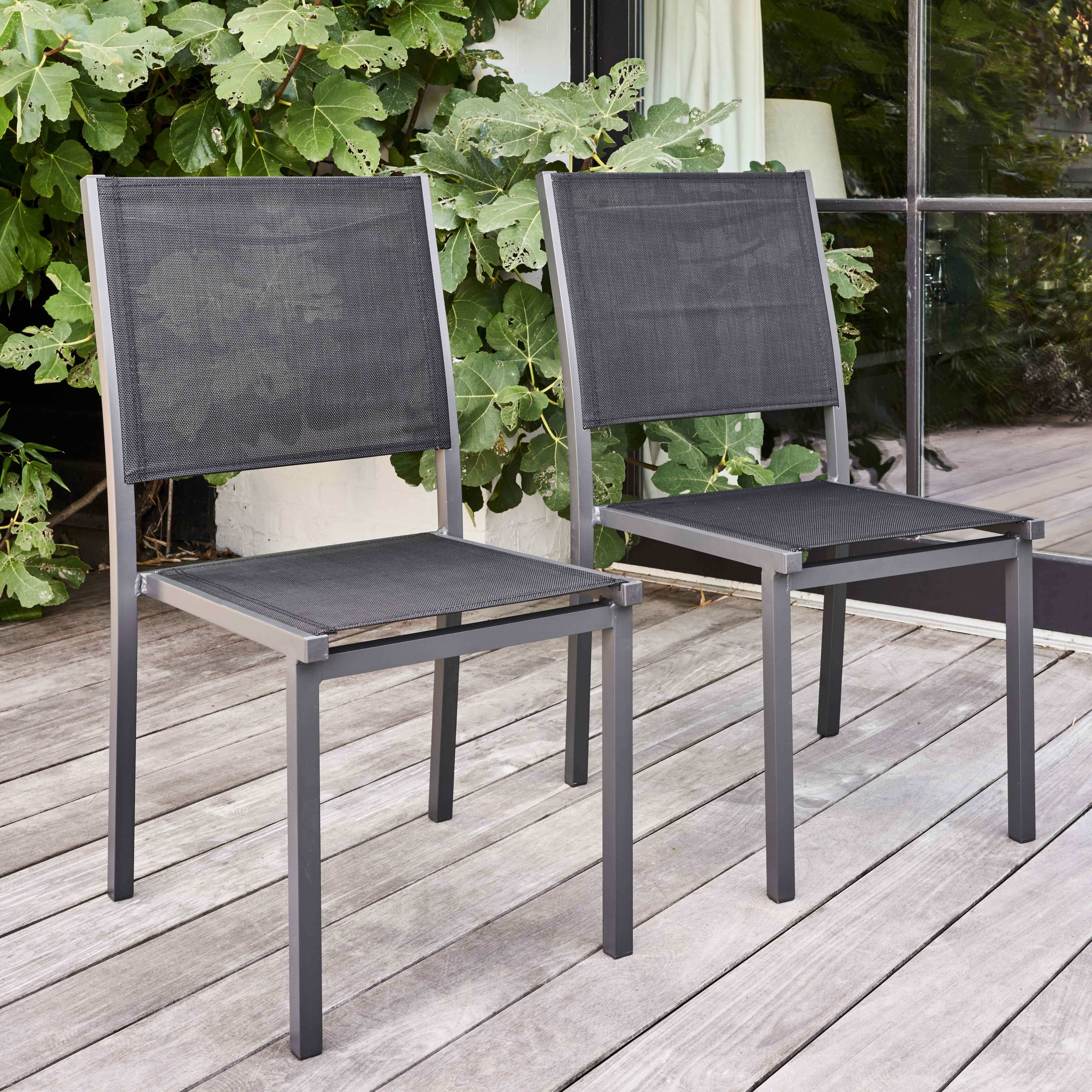 Oviala - Lot de 2 chaises de jardin en aluminium et textilène noir Ajaccio - Oviala - Imagen 2