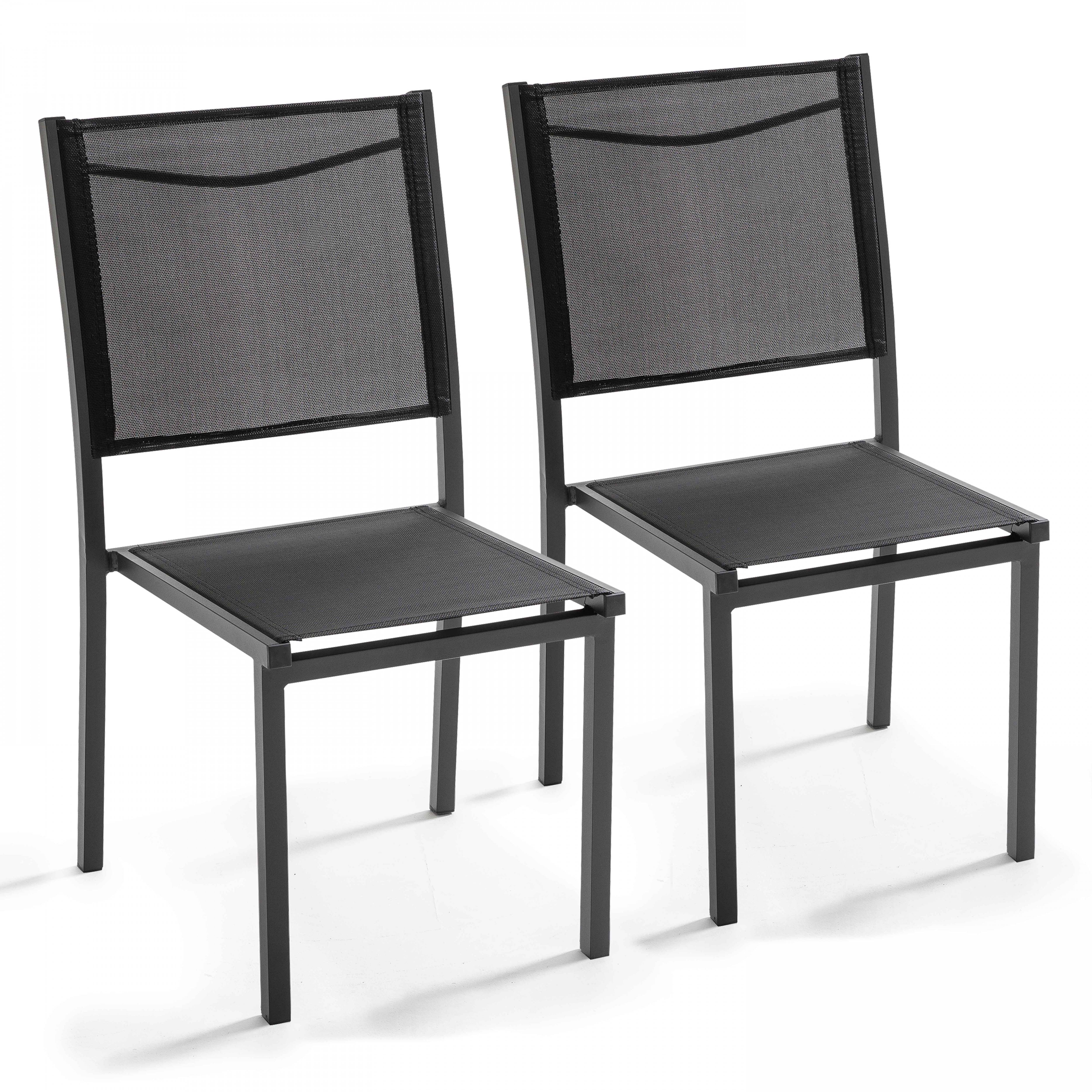 Oviala - Lot de 2 chaises de jardin en aluminium et textilène noir Ajaccio - Oviala - Imagen 1