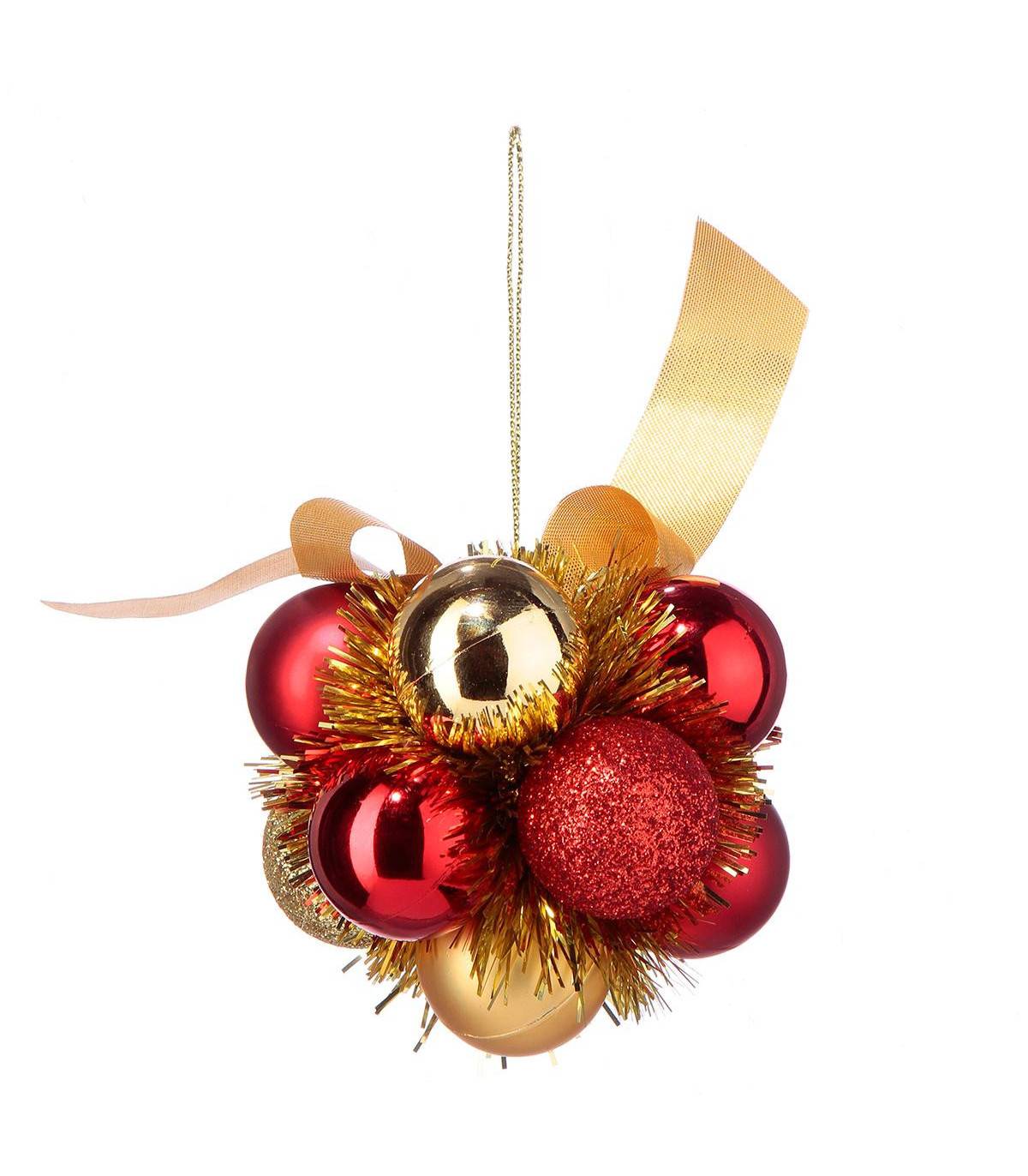 Fééric Lights & Christmas - Grappe de 11 Boules de Noël à suspendre déco rouge et ruban doré