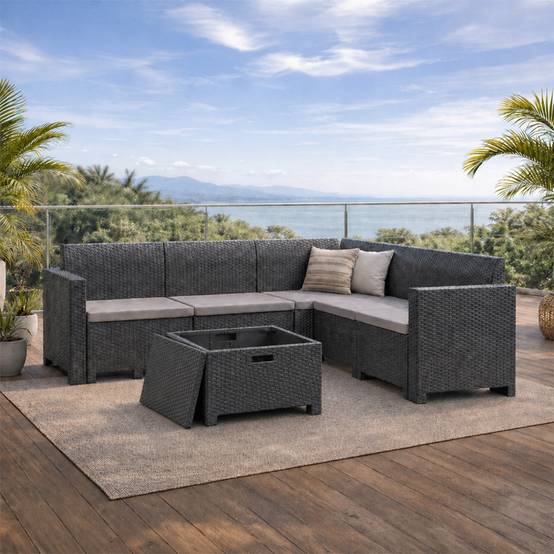 Salon de jardin 4-5 places effet résine tressée gris anthracite avec table basse ISPARTA - Image 4