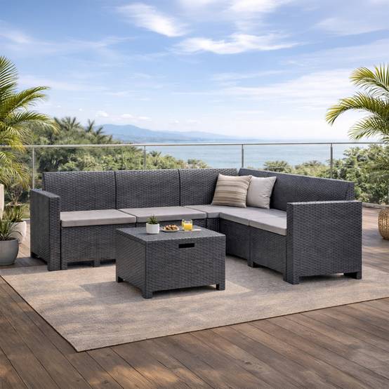 Salon de jardin 4-5 places effet résine tressée gris anthracite avec table basse ISPARTA - Image 2