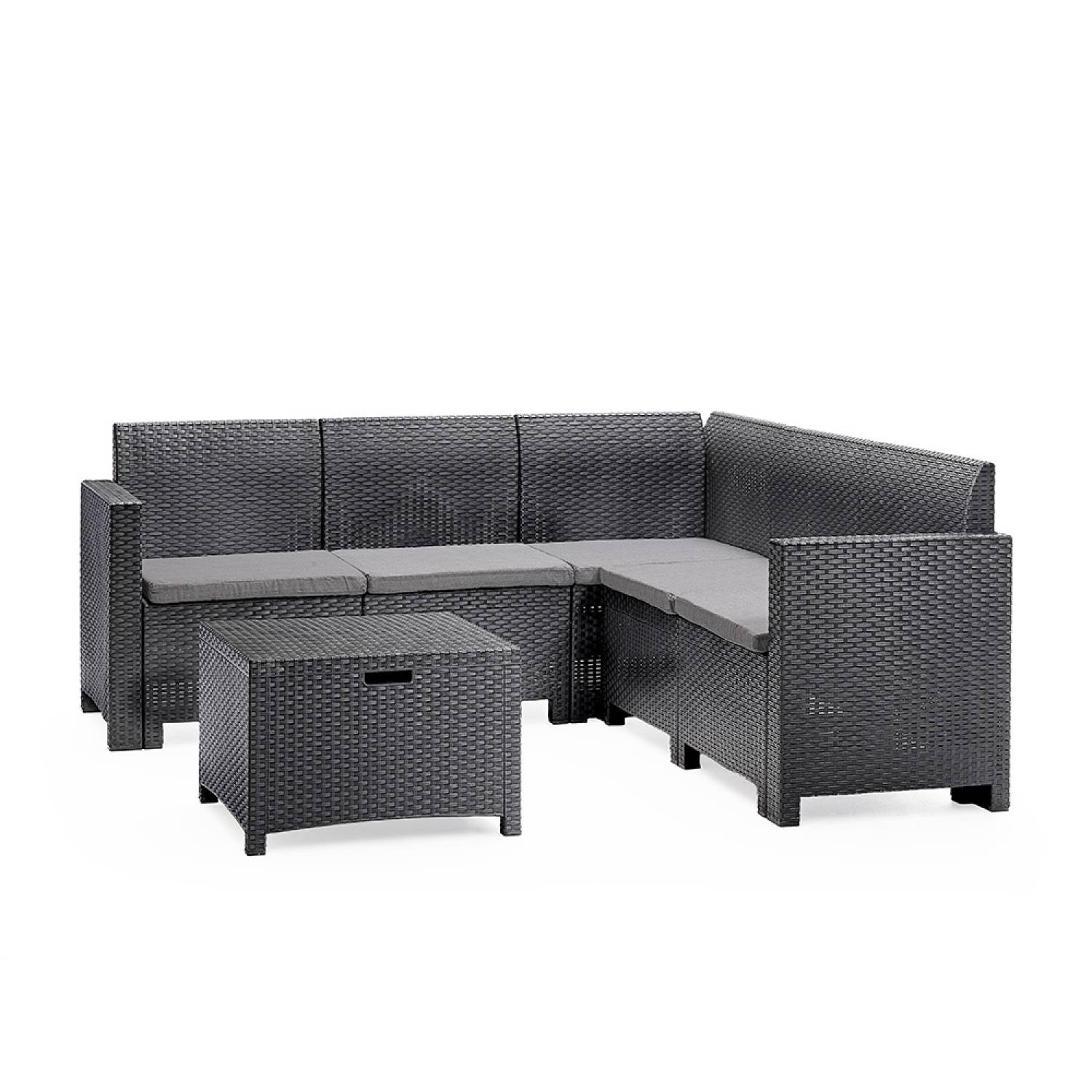 Salon de jardin 4-5 places effet résine tressée gris anthracite avec table basse ISPARTA - Image 1