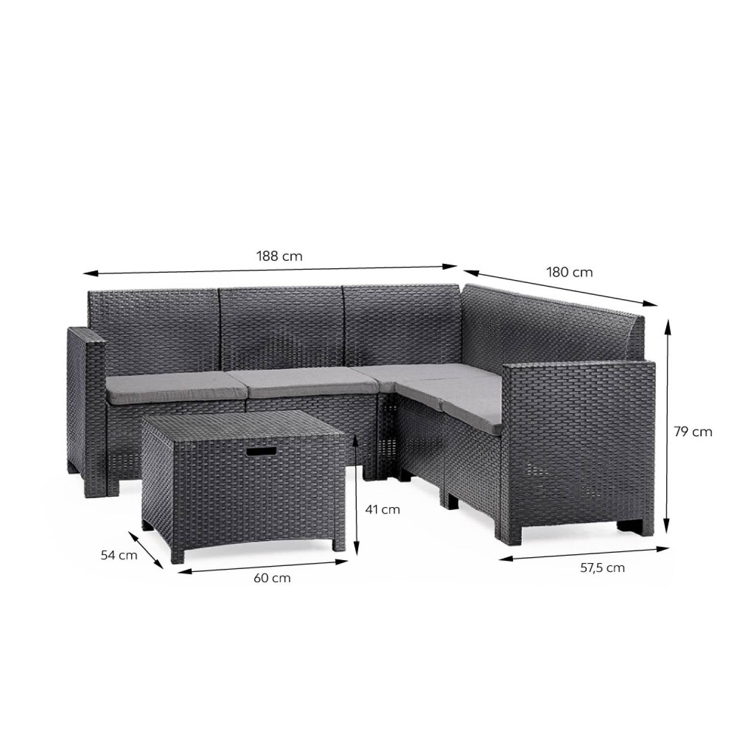 Salon de jardin 4-5 places effet résine tressée gris anthracite avec table basse ISPARTA - Image 3
