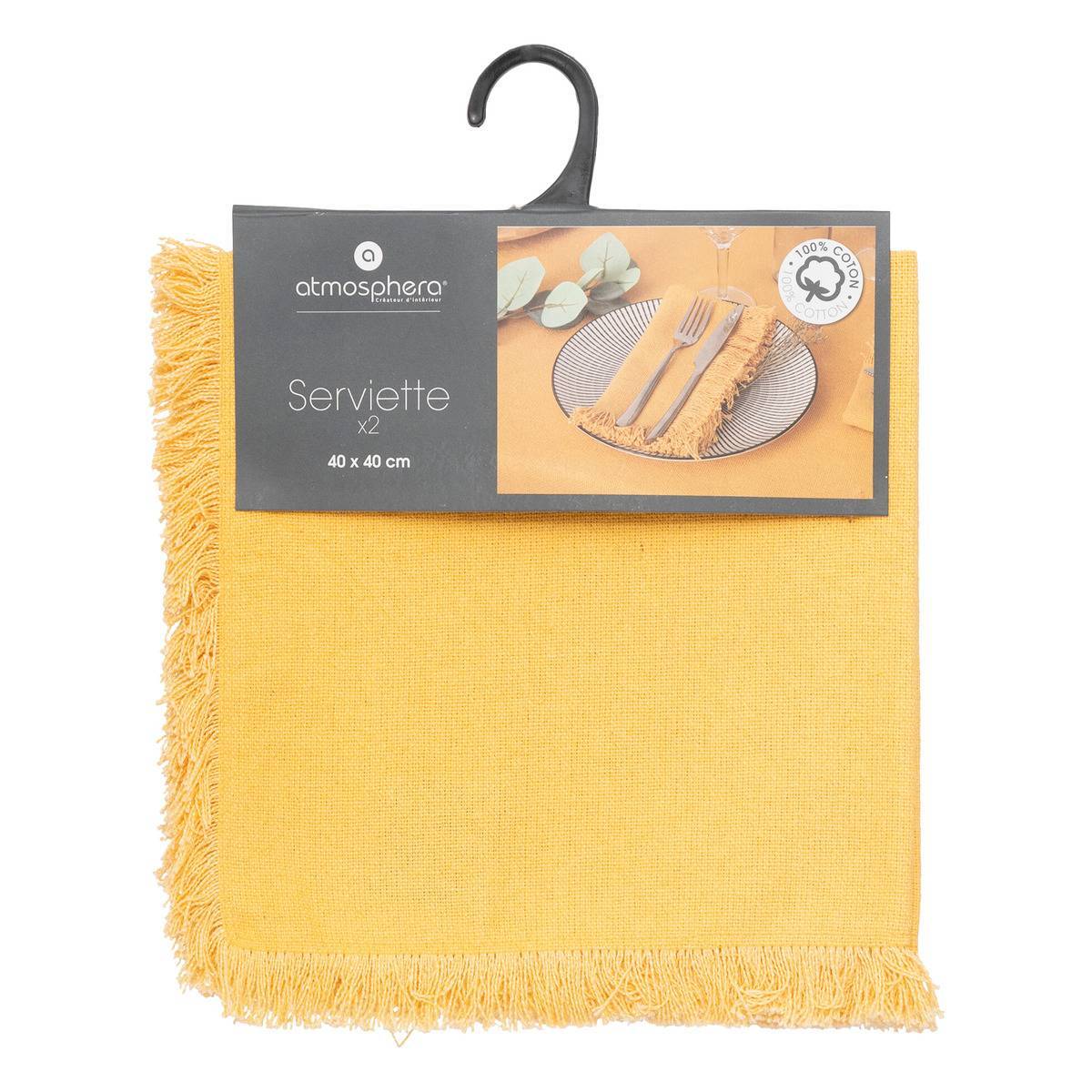 Atmosphera - Lot de 2 serviettes de table "Maha" jaune moutarde 40x40cm - Atmosphera Créateur d'intérieur - Imagen 3