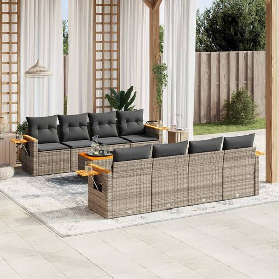 Salon de jardin 8 personnes résine tressée modulable avec tablettes latérales pour jardin Gris - ComfortXL Outdoor Living - Image 1