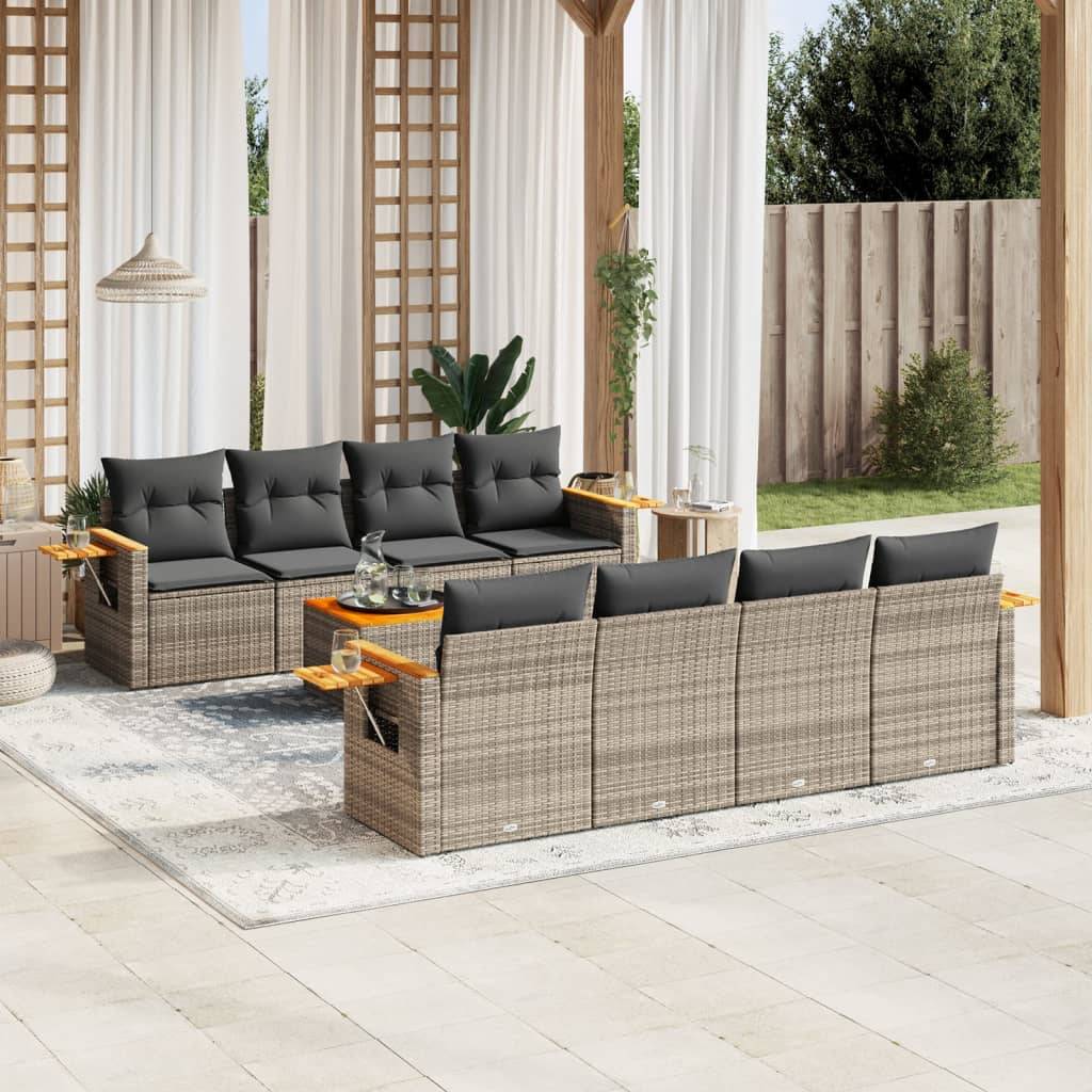 Salon de jardin 8 personnes résine tressée modulable avec tablettes latérales pour jardin Gris - ComfortXL Outdoor Living - Image 1