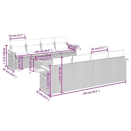 Salon de jardin 8 personnes résine tressée modulable avec tablettes latérales pour jardin Gris - ComfortXL Outdoor Living - Image 8