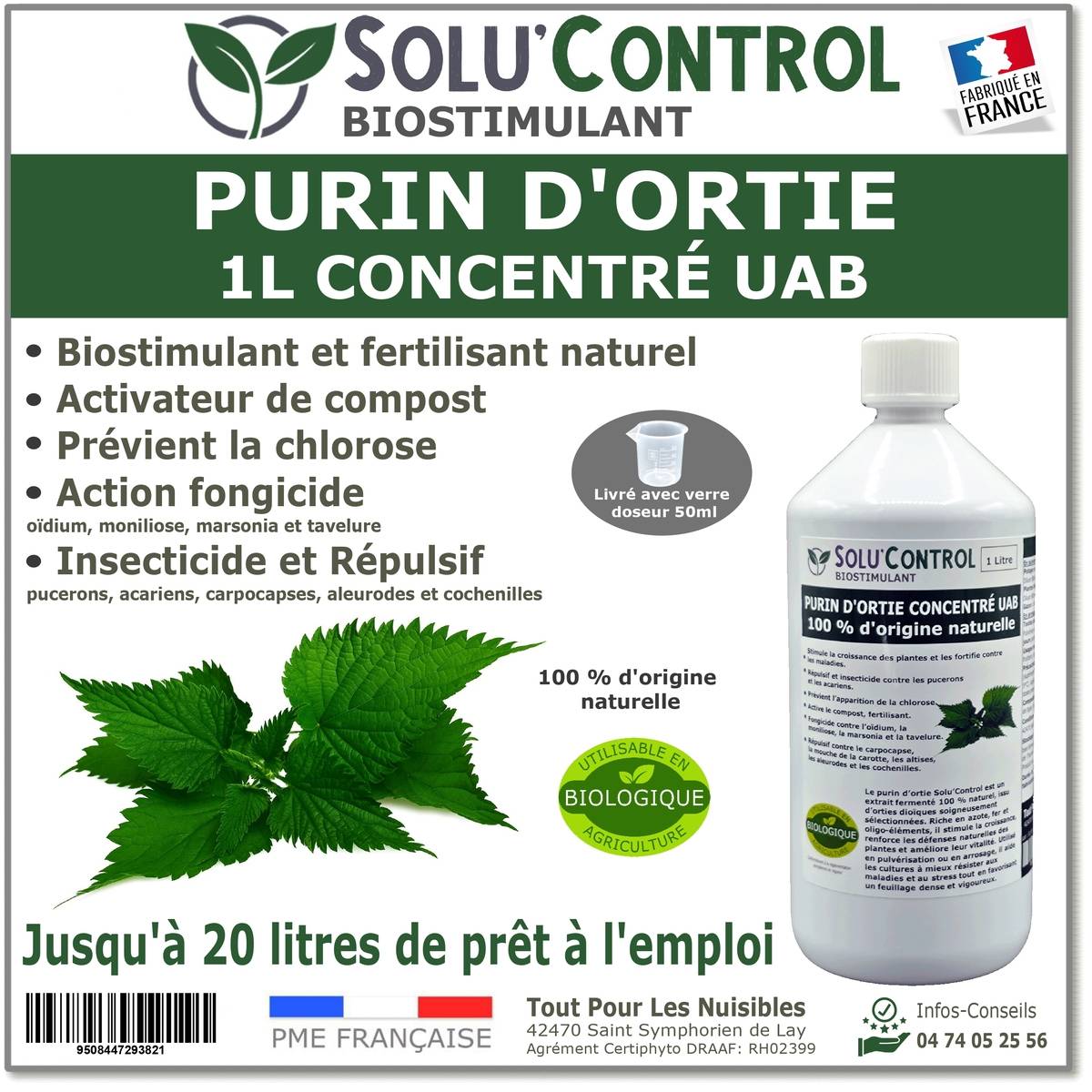 SOLU'CONTROL - Purin d’Ortie Naturel – 1L – Produit Végétal – Stimule la Croissance et Renforce les Plantes - Image 1
