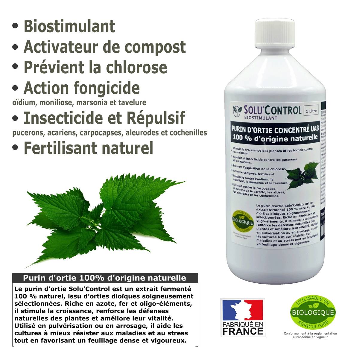 SOLU'CONTROL - Purin d’Ortie Naturel – 1L – Produit Végétal – Stimule la Croissance et Renforce les Plantes - Image 2