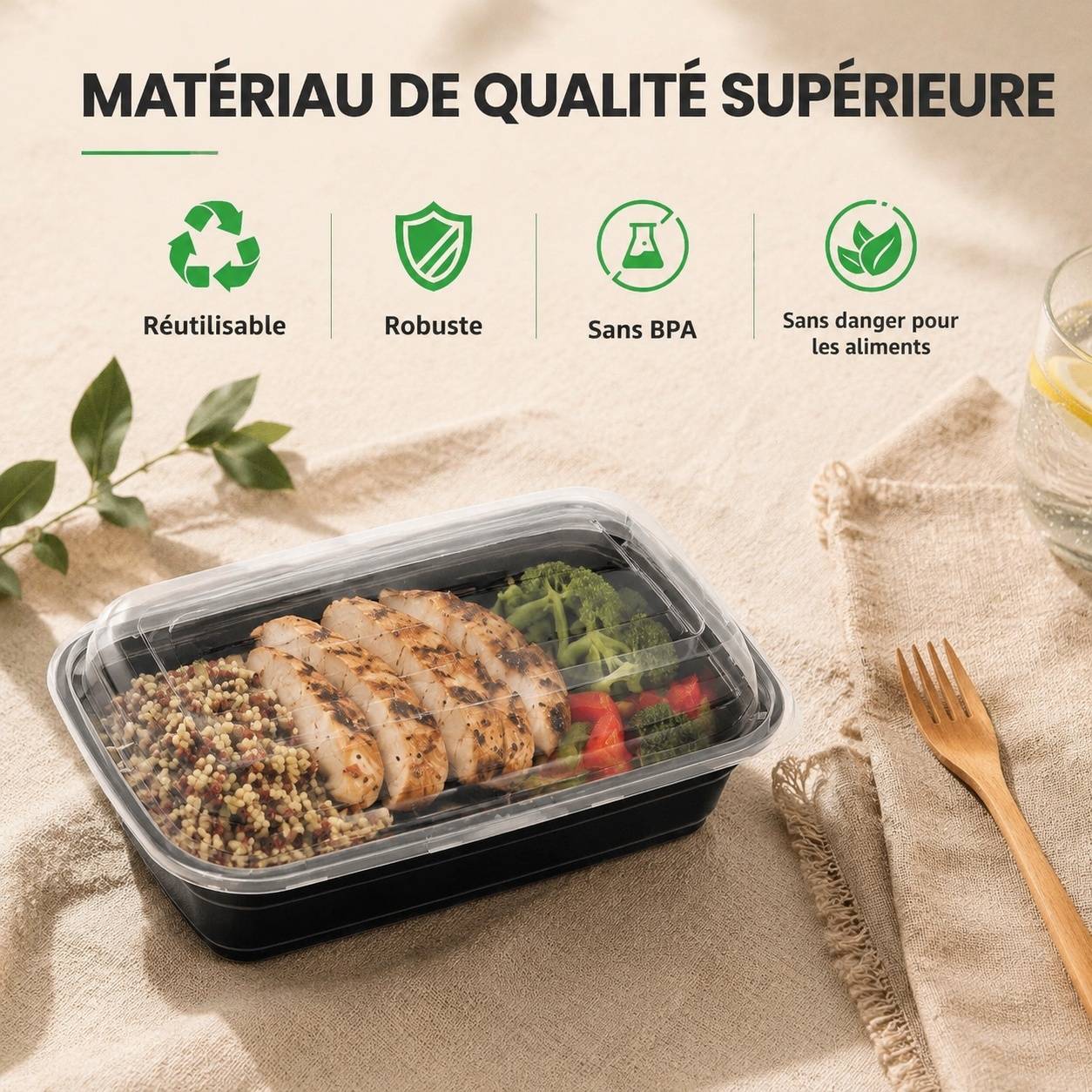 Boîtes Repas 946ml avec Couvercles Lot de 50 Micro-ondables Congélateur Lave-vaisselle - Image 7
