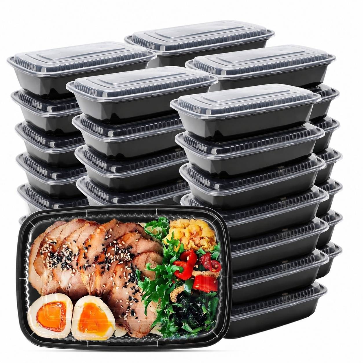 Boîtes Repas 946ml avec Couvercles Lot de 50 Micro-ondables Congélateur Lave-vaisselle - Image 1
