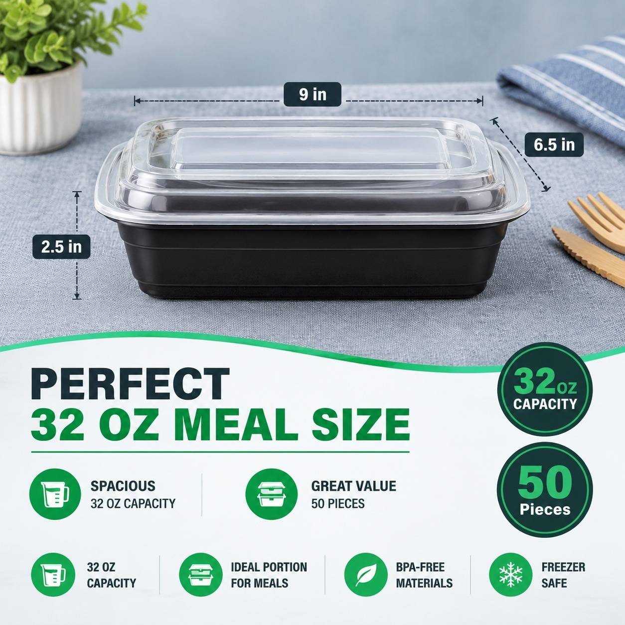 Boîtes Repas 946ml avec Couvercles Lot de 50 Micro-ondables Congélateur Lave-vaisselle - Image 2