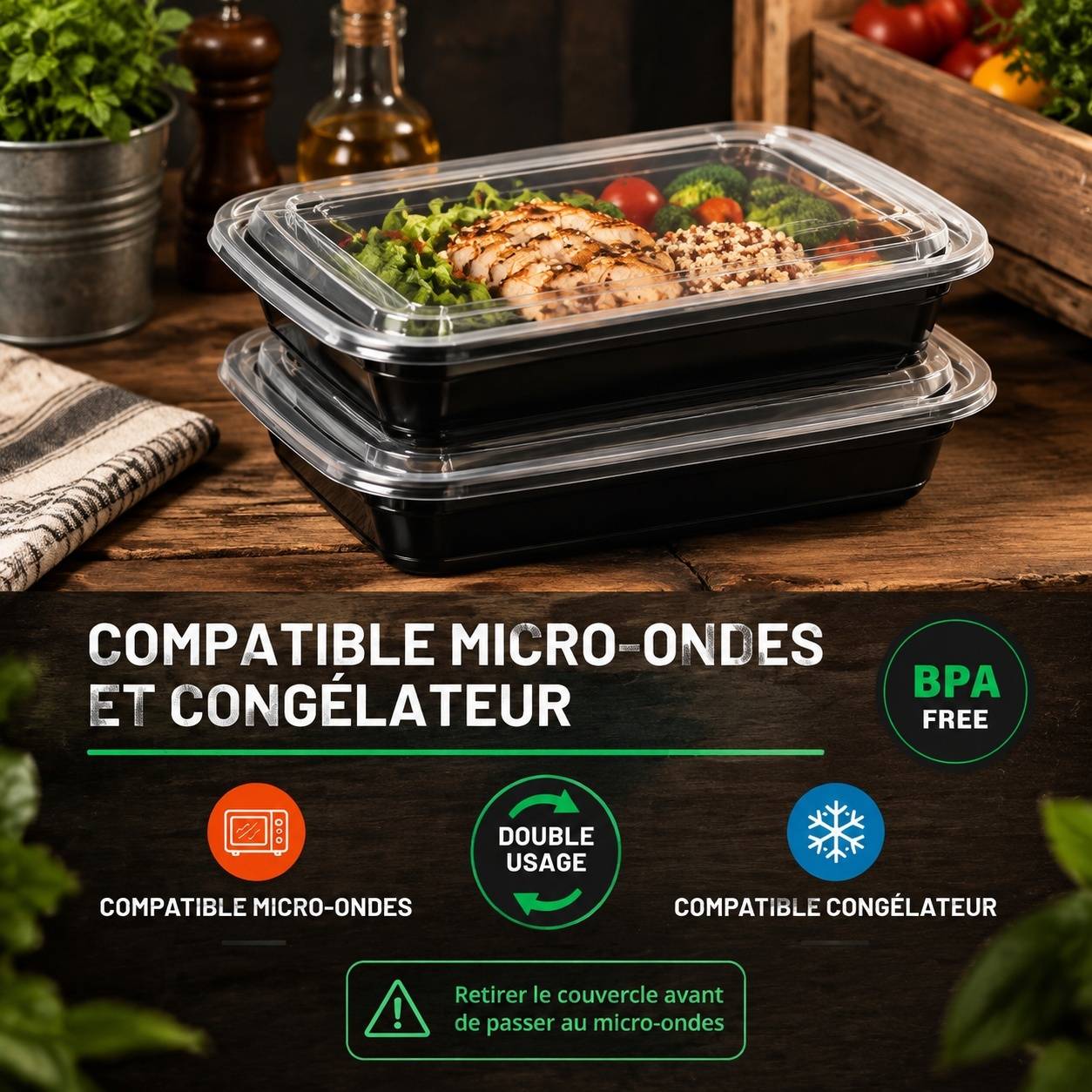 Boîtes Repas 946ml avec Couvercles Lot de 50 Micro-ondables Congélateur Lave-vaisselle - Image 3