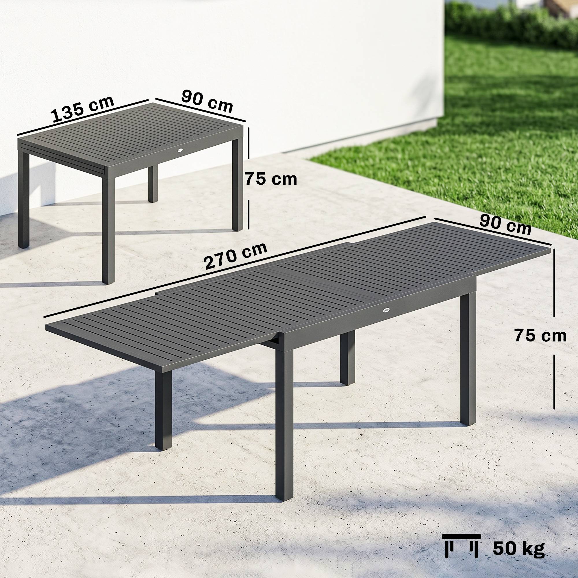 Table de Jardin Extensible Grande Capacité 6-10 Personnes avec Rallonge 135-270cm pour Jardin et Balcon Aluminium Gris - Image 5