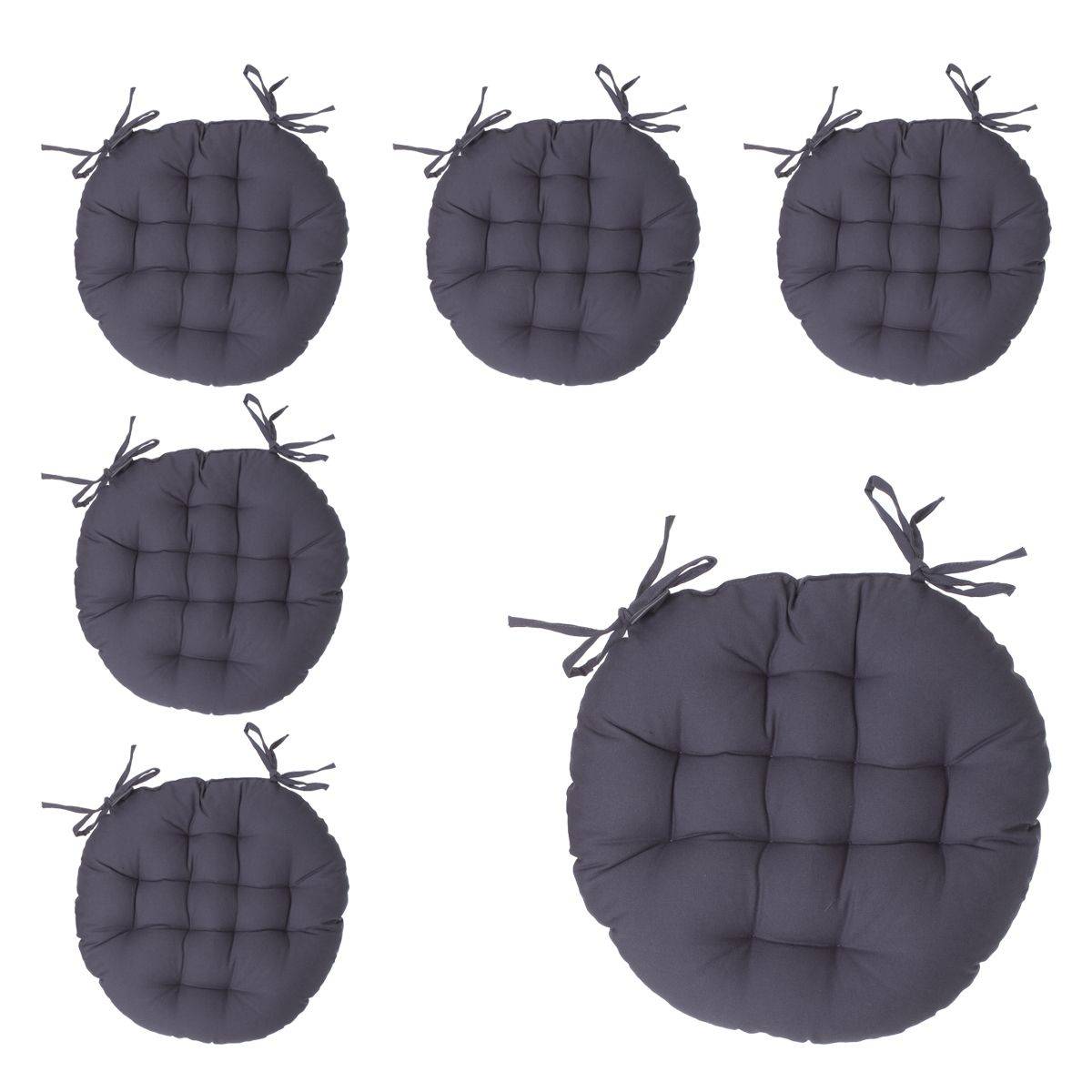 Lot de 6 Galettes de chaise en Coton Gris foncé D 38 cm - Imagen 1