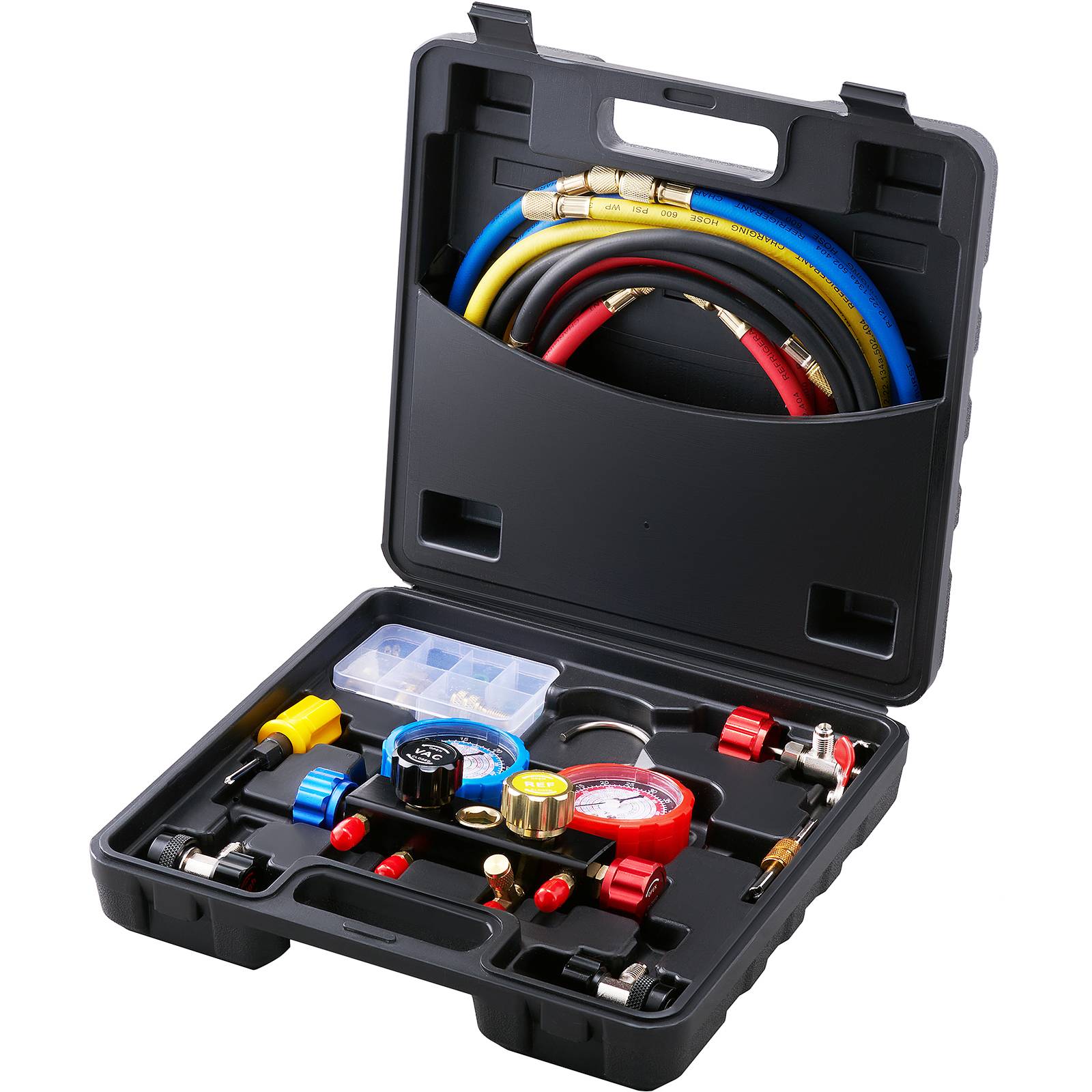 Vevor - VEVOR Kit recharge réfrigérant climatisation R134A/R22/R12/R410A, manomètre 4 voies avec adaptateur. - Image 1
