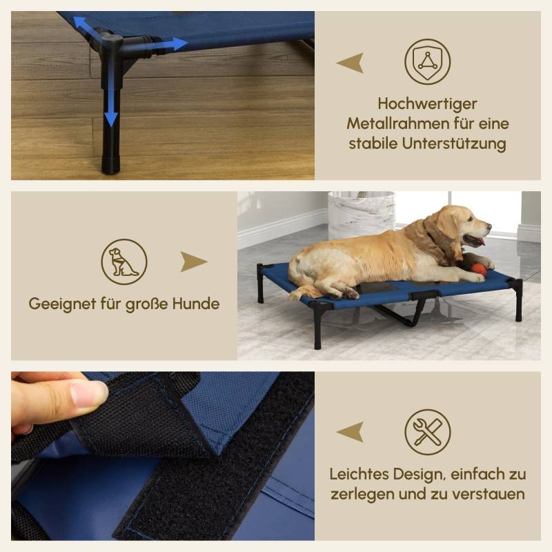 Lit de camp pour chien extérieur 91.5 x 76.2 x 18 cm métal fer tissu oxford 600D bleu - PANGIVO - Image 4