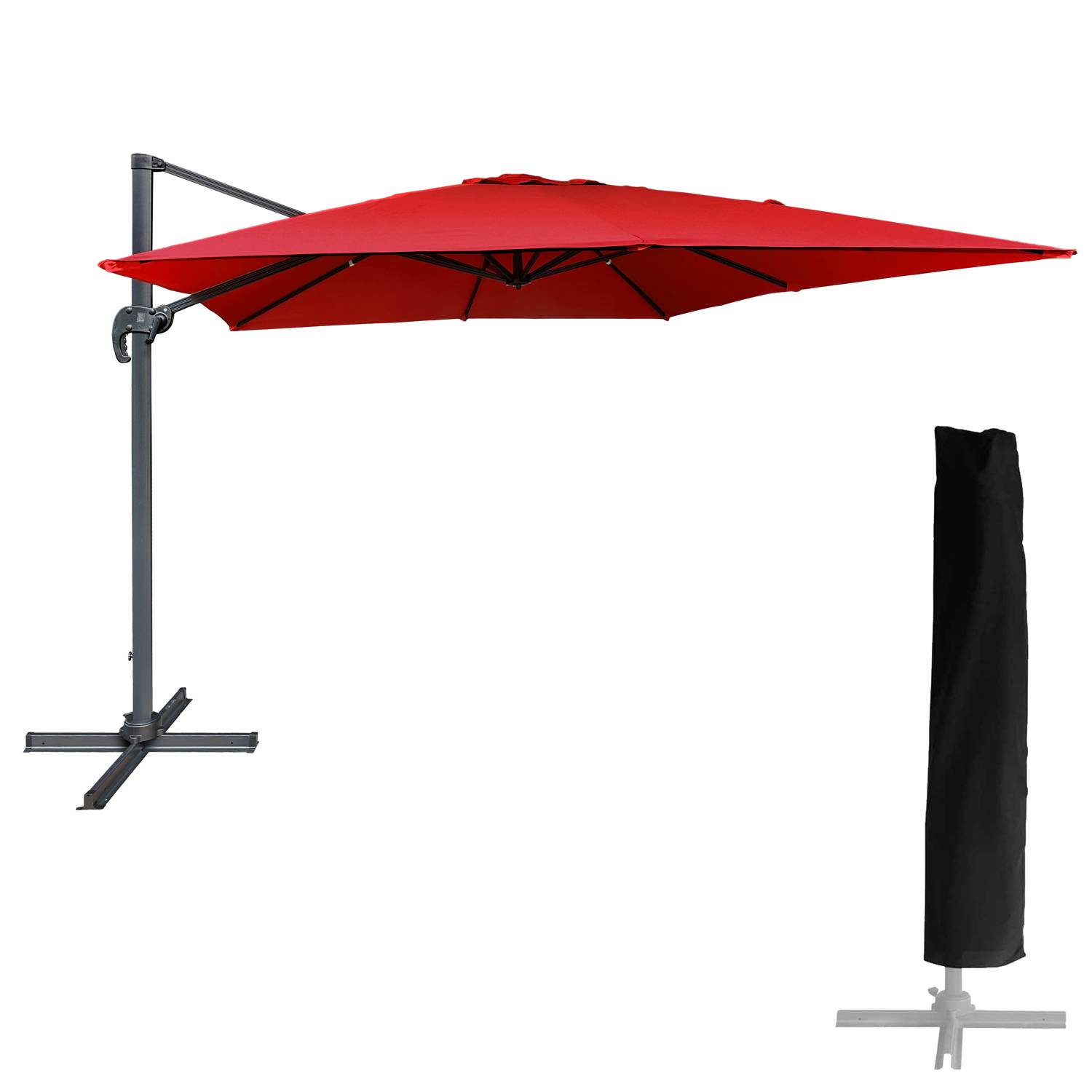 Happy Garden - Parasol déporté MOLOKAI carré 3x3m rouge + housse - HAPPY GARDEN - Imagen 1