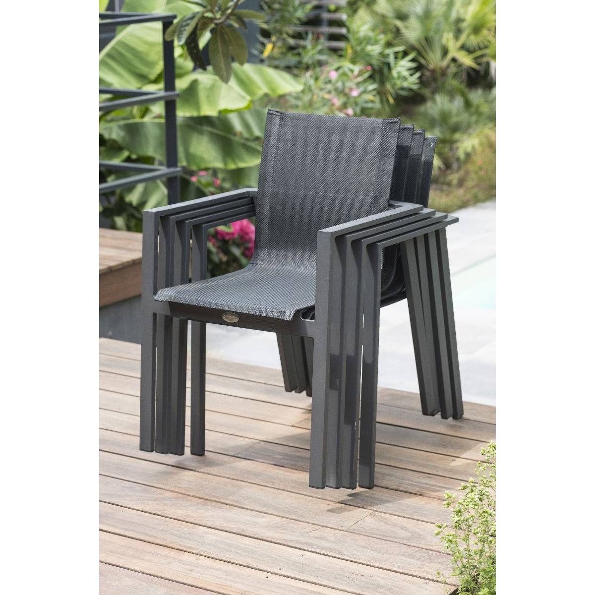 Dcb Garden - Fauteuil de jardin empilable en aluminium - Gris anthracite - ALU-MIAMI - Image 5