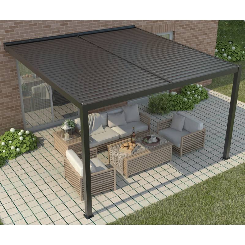Pergola adossée bioclimatique aluminium 12 m² anthracite X-Metal résistante vent 117km/h neige 60kg/m² - Image 2
