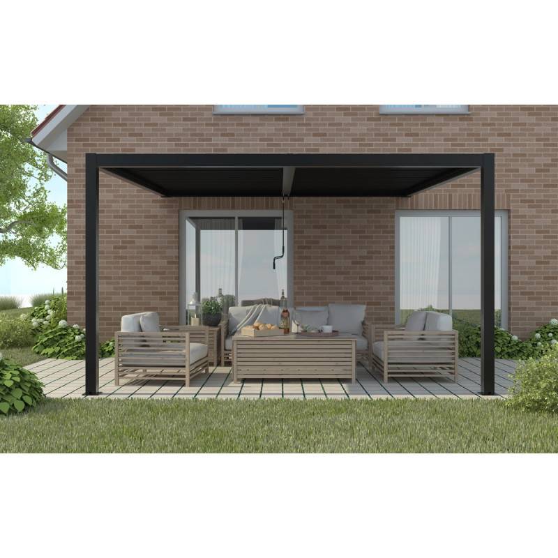 Pergola adossée bioclimatique aluminium 12 m² anthracite X-Metal résistante vent 117km/h neige 60kg/m² - Image 7
