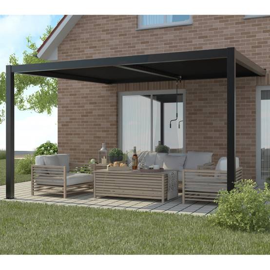 Pergola adossée bioclimatique aluminium 12 m² anthracite X-Metal résistante vent 117km/h neige 60kg/m² - Image 1