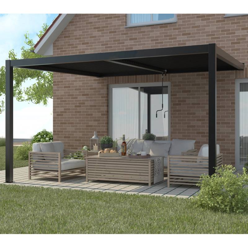 Pergola adossée bioclimatique aluminium 12 m² anthracite X-Metal résistante vent 117km/h neige 60kg/m² - Image 1